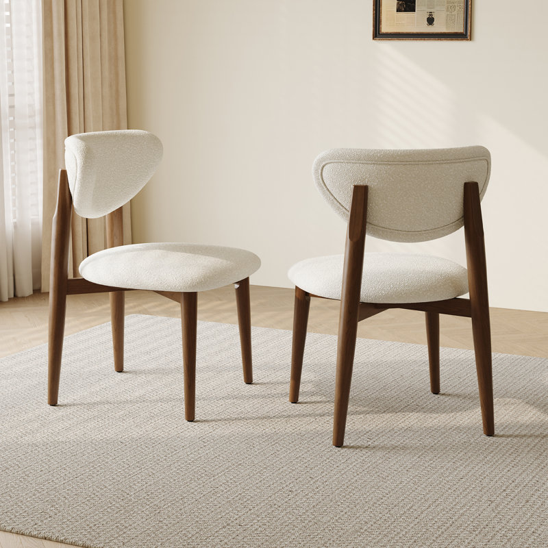 Beige Bouclé Upholstered Dining Chair With Solid Wood Legs, No Assembly Required