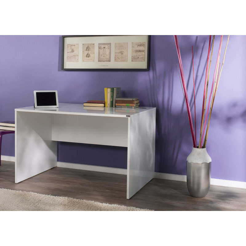 Bureau d'étude moderne blanc avec possibilité de fixation murale | Panneau de particules 100% enduit de mélamine | Rangement supplémentaire, design élégant et fonctionnel pour les bureaux à domicile et les espaces d'étude
