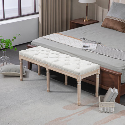 Banc d'extrémité de lit, banc de chambre rembourré, blanc crème