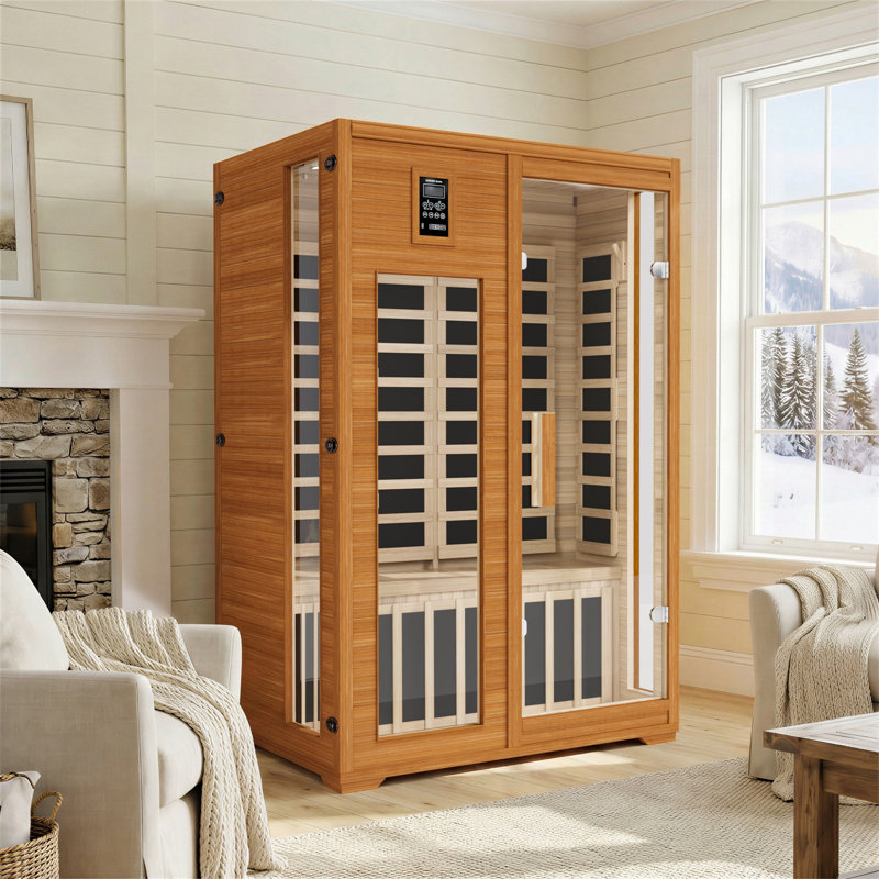 2-Person Indoor Low EMF Infrared Sauna with 6 Mica Heaters, Bluetooth & Chromotherapy Lights