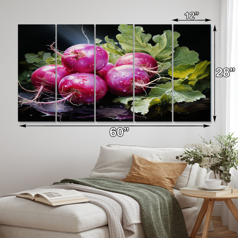Légumes - Radis mauve - ferme, reproduction d'art sur toile - 5 panneaux égaux