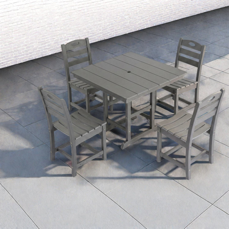 Space Saving Patio Dining Sets, Hdpe 5 Piece Modern Gray For Patio