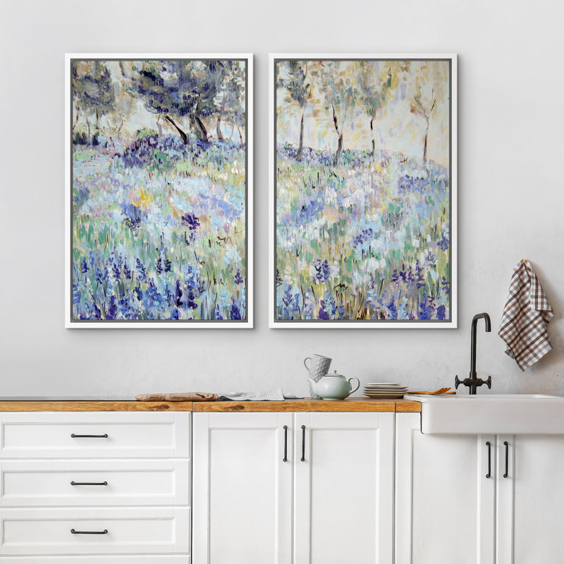 Impressionniste fleur sauvage pré doux pastel paysage nature scène décoration murale pour salon, H 24 po x l 16 po x P 1,5 po