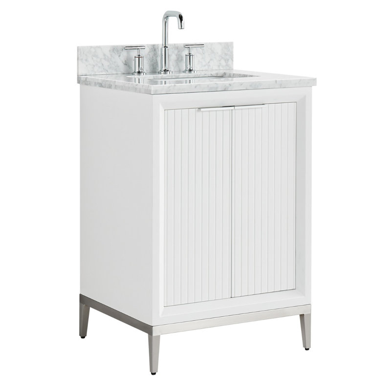 Bungalow 24" Freestanding Standard Single Bathroom Vanity with Top, White/Silver