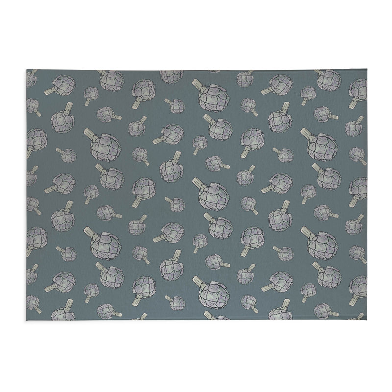 Summer Artichoke Lightweight Non-Slip Kitchen Mat, Slate, Rectangle 2' x 3'