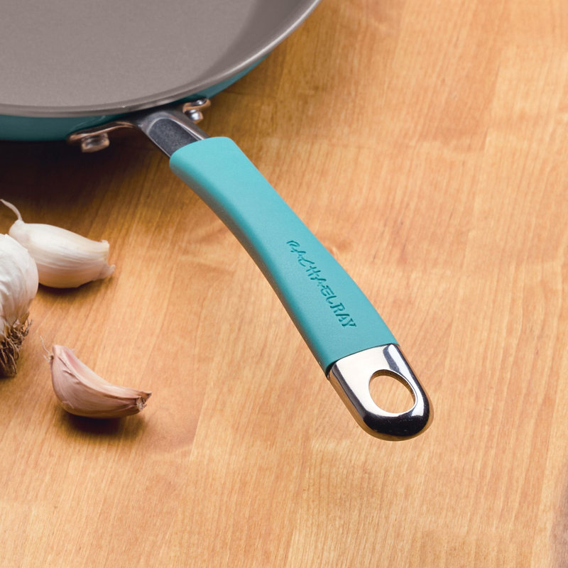 Rachael Ray Cucina Nonstick Cookware Pots and Pans Set, Includes Cooking Utensils, 10 Piece, Agave Blue
