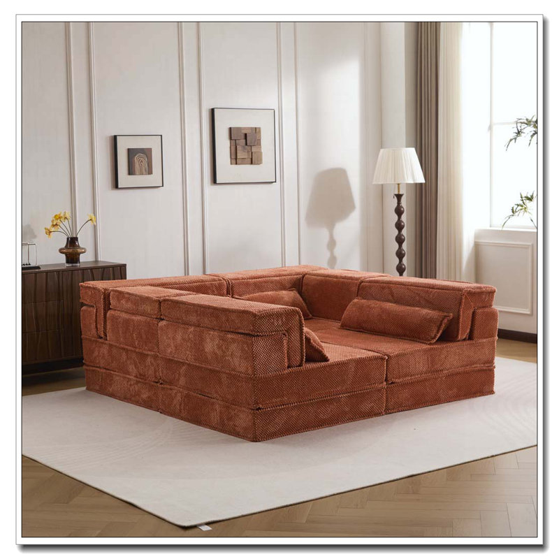 Canapé à compression Mahjong, canapé-lit convertible au sol, canapé modulaire modulaire désossé DIY, aucun assemblage requis, tissu polaire circulaire, surdimensionné à 4 places avec 4 coussins