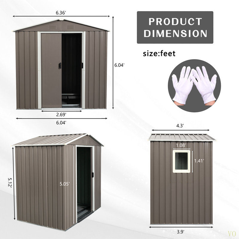 Remise de rangement extérieure en métal 6 pi x 5 pi avec fenêtre