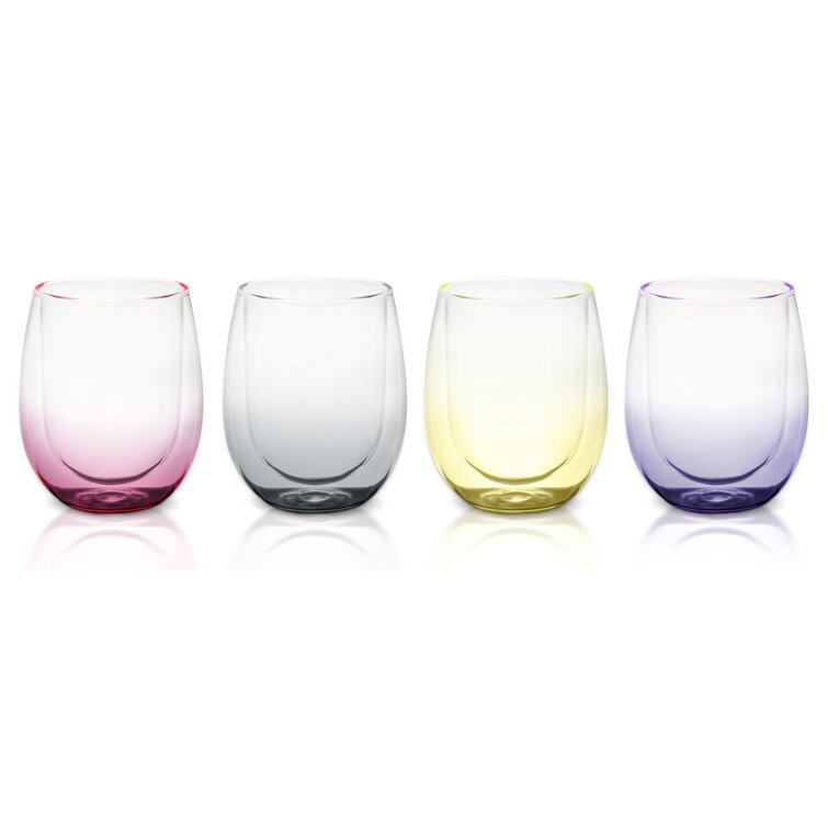 Safdie & Co. Bloom Double Wall Glass 4 PC Assorted Colours 350ml