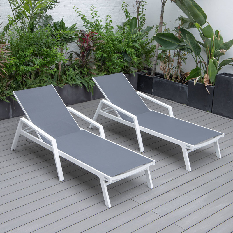 Outdoor Patio Reclining Chaise Lounge with Wheels, Powder-Coated Aluminum Frame and Breathable Sling Mesh, Adjustable Backrest for Poolside and Deck Use