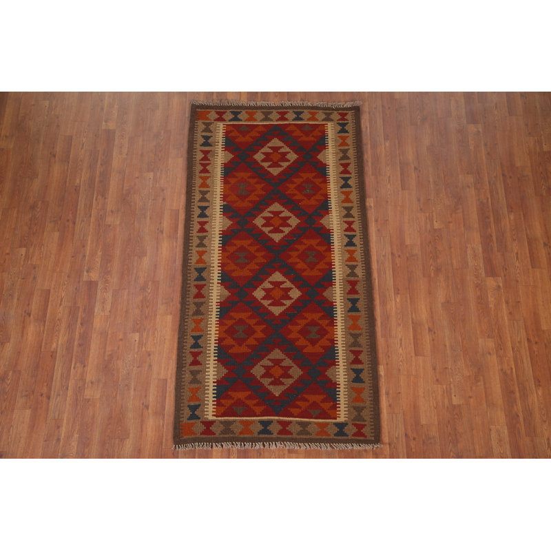 Kilim Reversible Wool Runner Rug 3x7