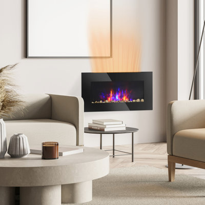 Foyer électrique 28,5 po noir, 1500 W, effet de flamme, fond 7 couleurs, foyer mural 28,5 po, noir, style canadien