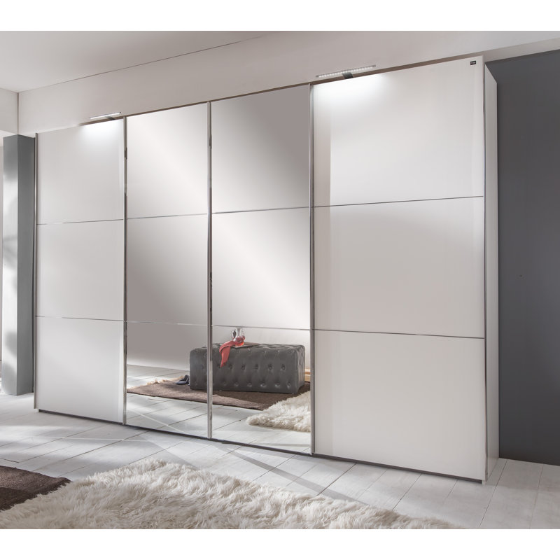 Caouette 4 Door Manufactured Wood Wardrobe, Cream/Walnut