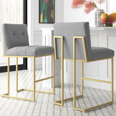 Ensemble de 2 tabourets de comptoir rembourrés en acier inoxydable Privy Gold