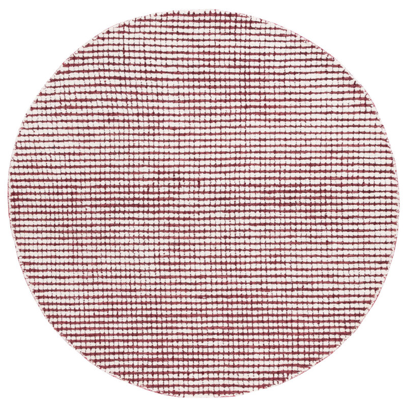 Handmade Red and Ivory Abstract Wool Round Rug, 6'