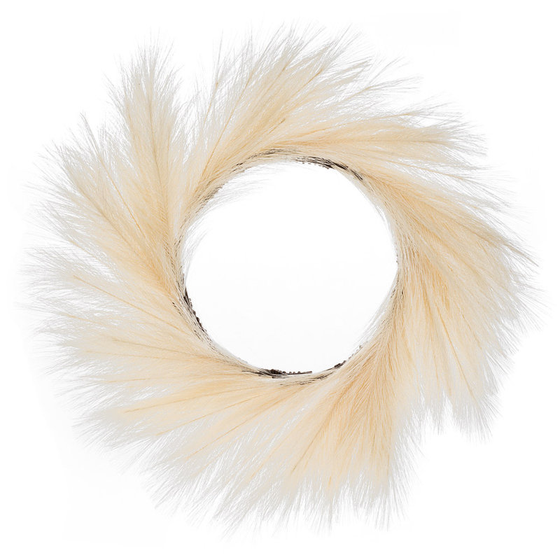Couronne en polyester 24 po Faux Pampas, Blanc / orange, L 24 po x H 24 po x P 4 po
