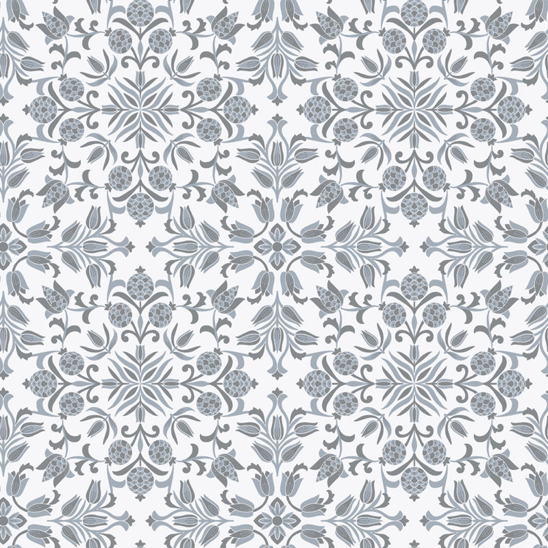 Papier peint adhésif à carreaux ornementaux, Gris Sterling