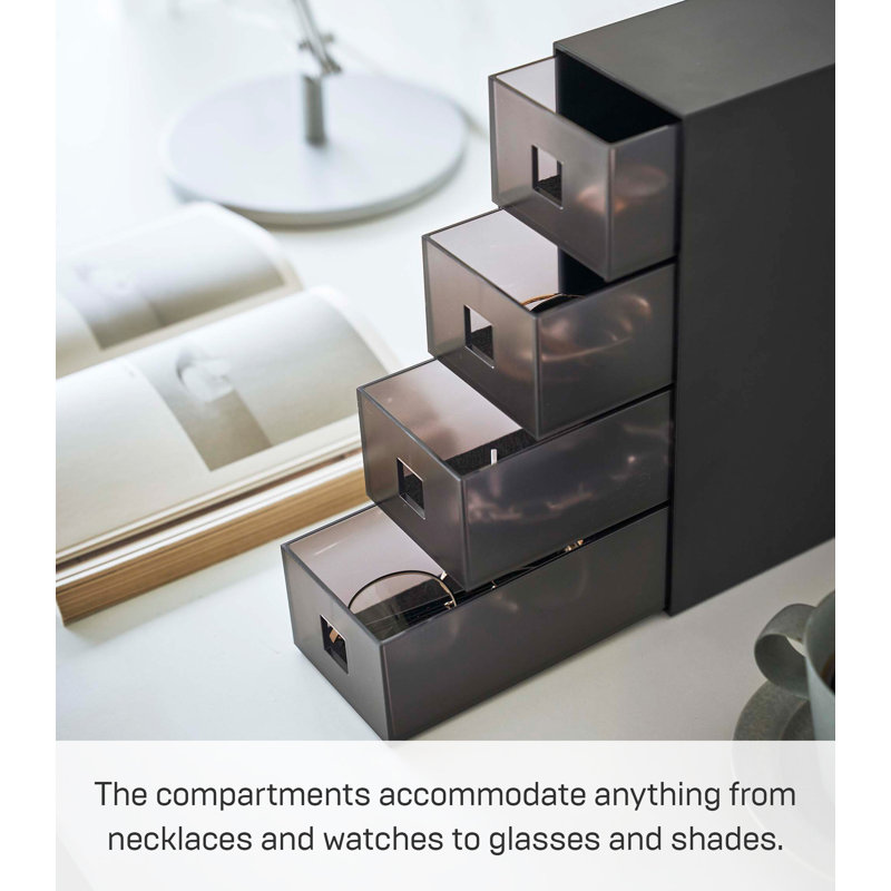 Black 4-Tier Rectangular Plastic Jewelry Storage Tower