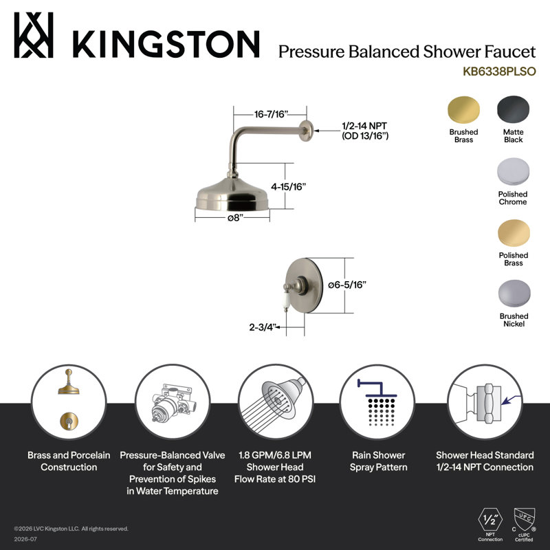 Robinet de douche Kingston, Laiton poli