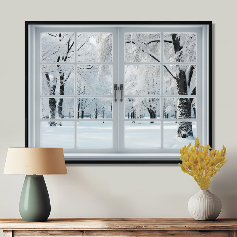 Winter Forest Window Views I - Winter Landscape, reproduction d'art sur toile encadrée, Cadre flottant noir