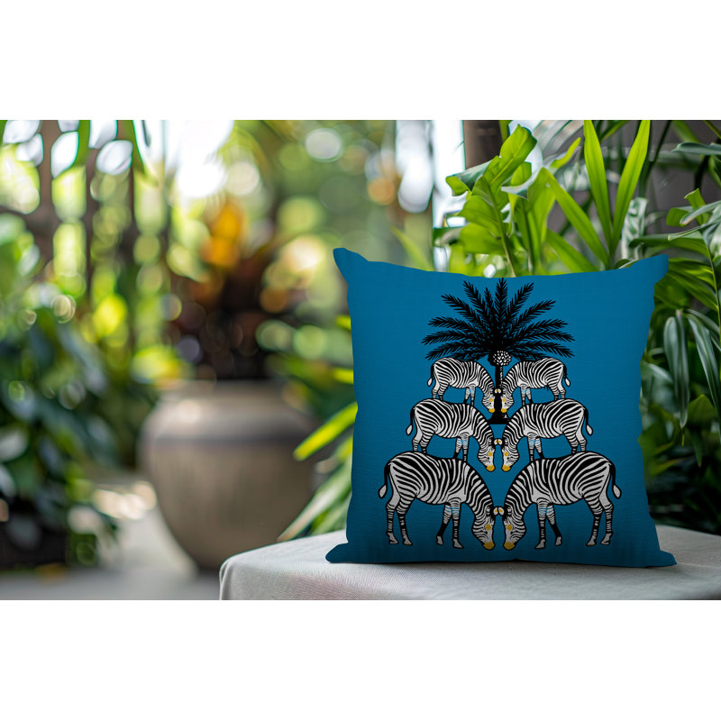 Oreiller carré réversible intérieur / extérieur Camo Zebra, H 19 po x l 19 po x P 5,25 po, Turquoise