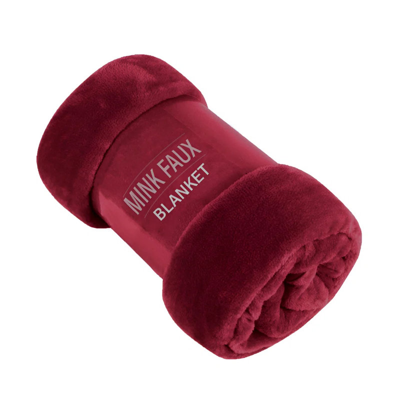 Reversible Faux Fur Mink Fleece Blanket Throw - Ultra Soft Plush Luxury Sofa & Bed Throw, Warm Light, Burgundy