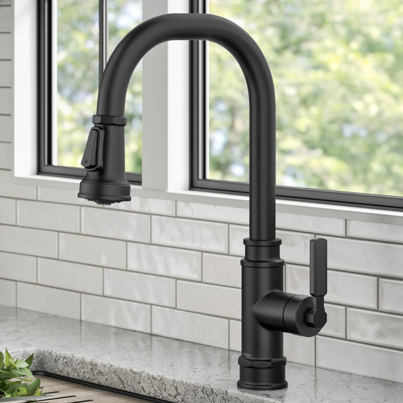 Allyn Transitional Industrial Pull-Down Single Handle Kitchen Faucet, Black