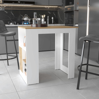 Îlot de cuisine Arial en mélamine avec porte et rangement ouvert
