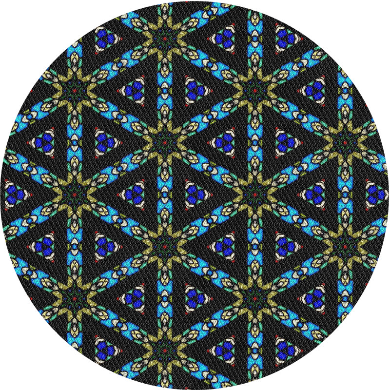 Tapis bleu/vert/mauve à motif de zone mauve, Rond 4 pi