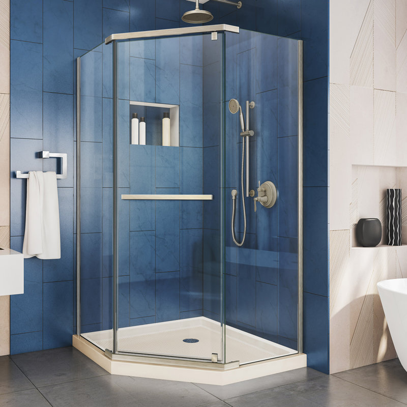 DreamLine Prism 42" x 74.75" Neo-Angle Pivot Shower Enclosure, Brushed Nickel, Biscuit