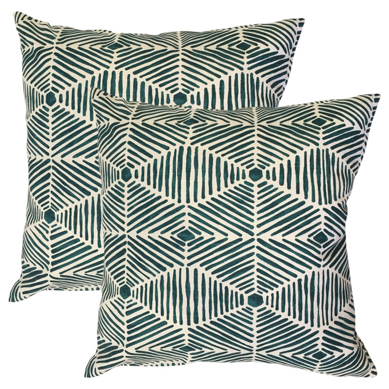 Tricia Geometric Feather Reversible Throw Pillow, Blue