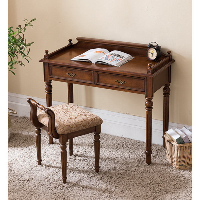 Bureau traditionnel en bois d'hévéa avec tiroirs, H 29,92 po x l 39,37 po x P 17,72 po