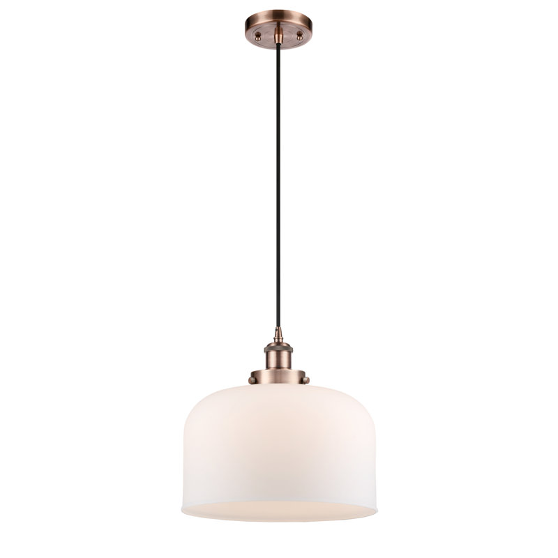 Ballston Urban Bell - 1 Light 12" Cord Hung Mini Pendant, No Bulb Included, Matte White, Antique Copper