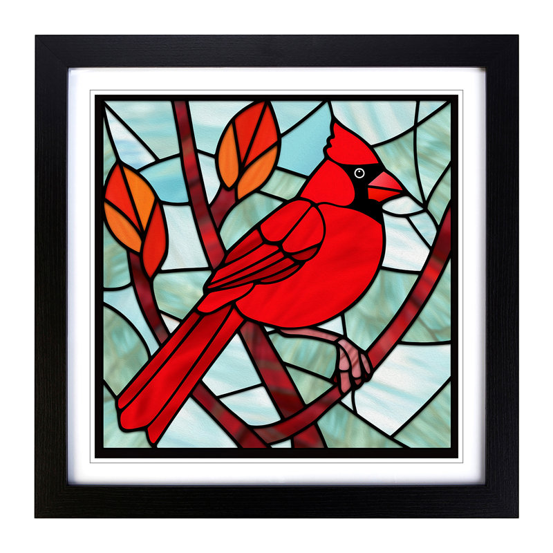 Cardinal Bird Stained Glass Effect - Framed Print, Black