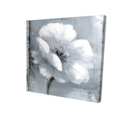 Gray & White Flowers - Wrapped Canvas Painting