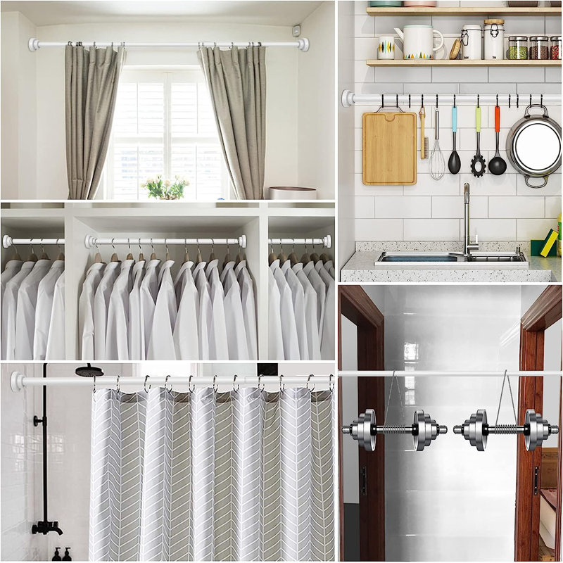 Adjustable White Stainless Steel Tension Shower Rod 43-72 Inches