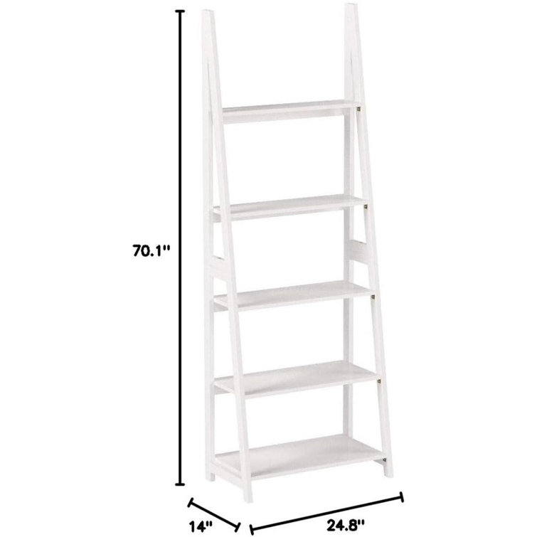 Latitude Run® 5-Tier Ladder Bookshelf Organizer, Solid Rubberwood Frame ...