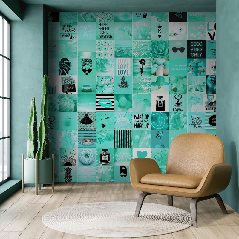 Soothing Aqua Inspirational Calming Tones with Uplifting Wallpaper, 108" L x 48" W