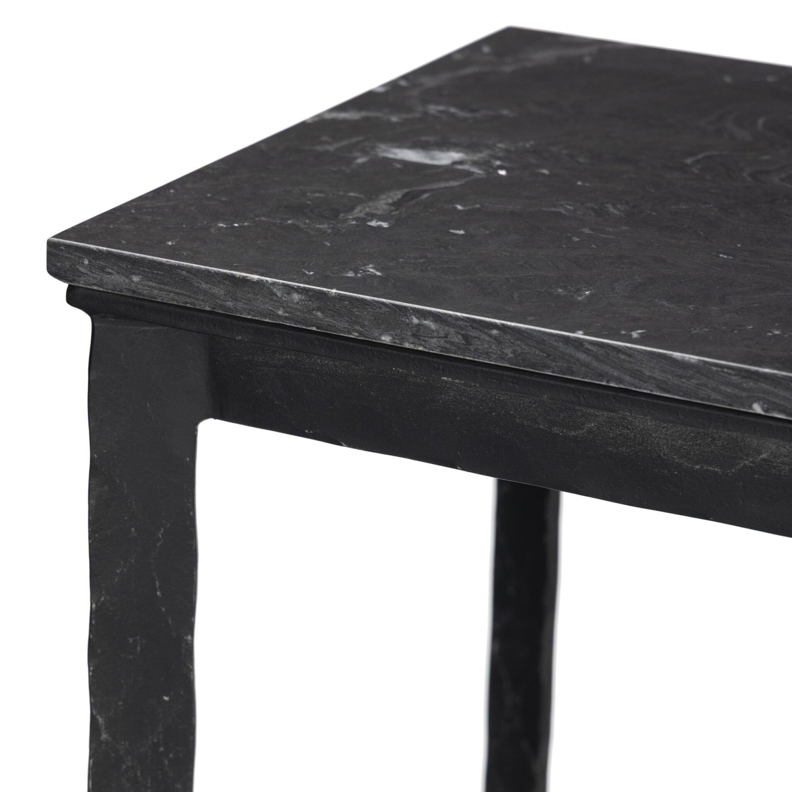 Kalia 78" Console Table, Charcoal Marble, Hammered Black Iron