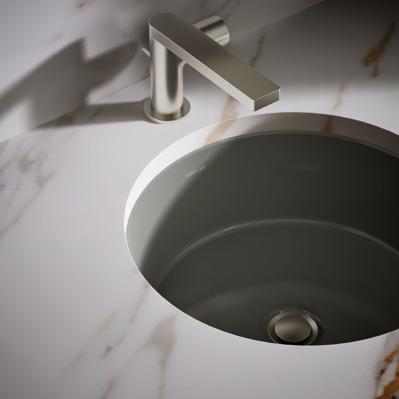 Verticyl Ceramic Vitreous China Circular Undermount Bathroom Sink with Overflow, Thunder Gray