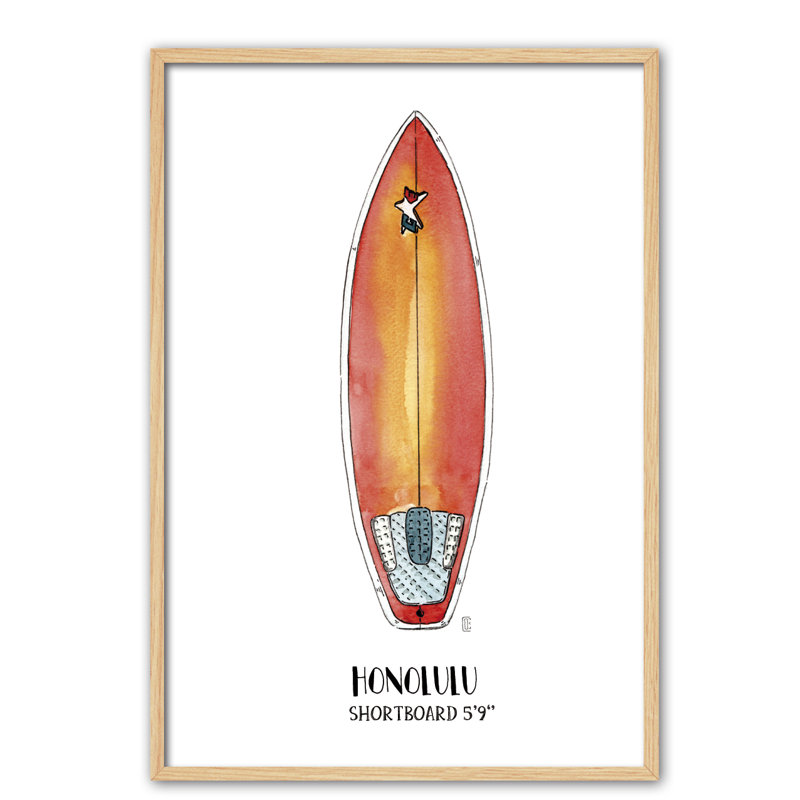 Objects Honolulu Surf by César Ortiz Echagüe - Single Picture Frame Painting, 60cm H x 40cm W x 3cm D