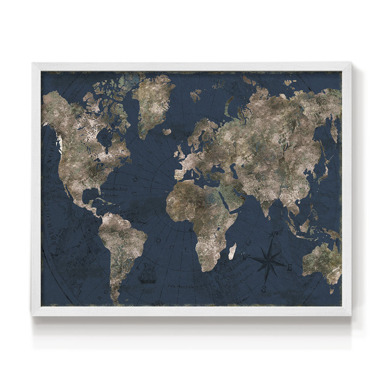 Bleu marine atlas - reproduction encadrée - réarmable, H 22 po x l 28 po, Blanc
