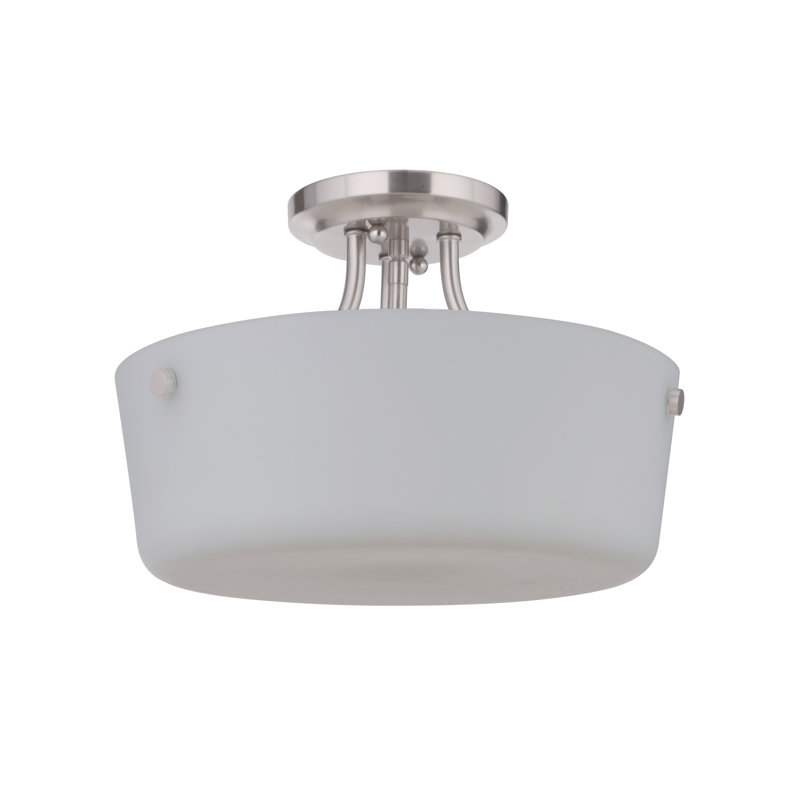 Plafonnier semi-encastré à cuve simple 13 po 2 lumières Willett, Nickel poli brossé, Martelée transparente