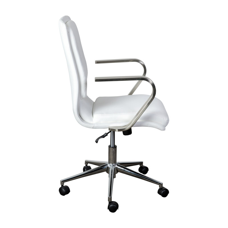 Elegant White LeatherSoft Mid-Back Executive Chair with Brushed Chrome Swivel Base