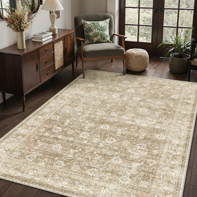 Kitty Machine Washable Oriental Area Rug with Non-Slip Backing