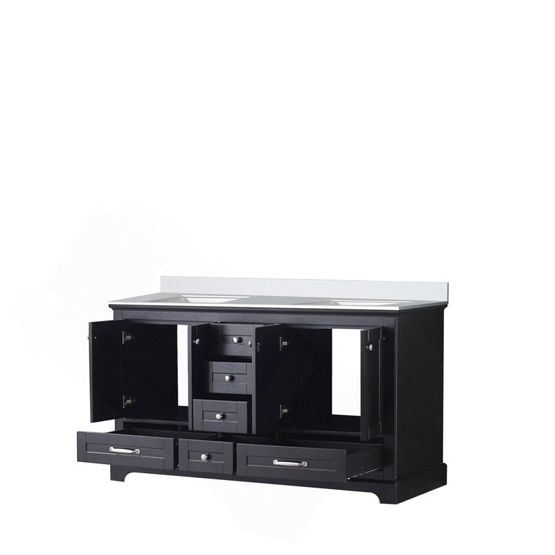 Meuble-lavabo double espresso 60 po X P 22 po D, avec plateau en quartz blanc, Espresso