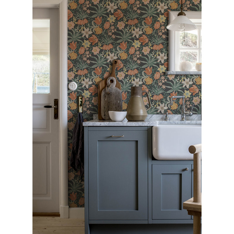 Rouleau de papier peint tulipe et jonquille Cierra, gris