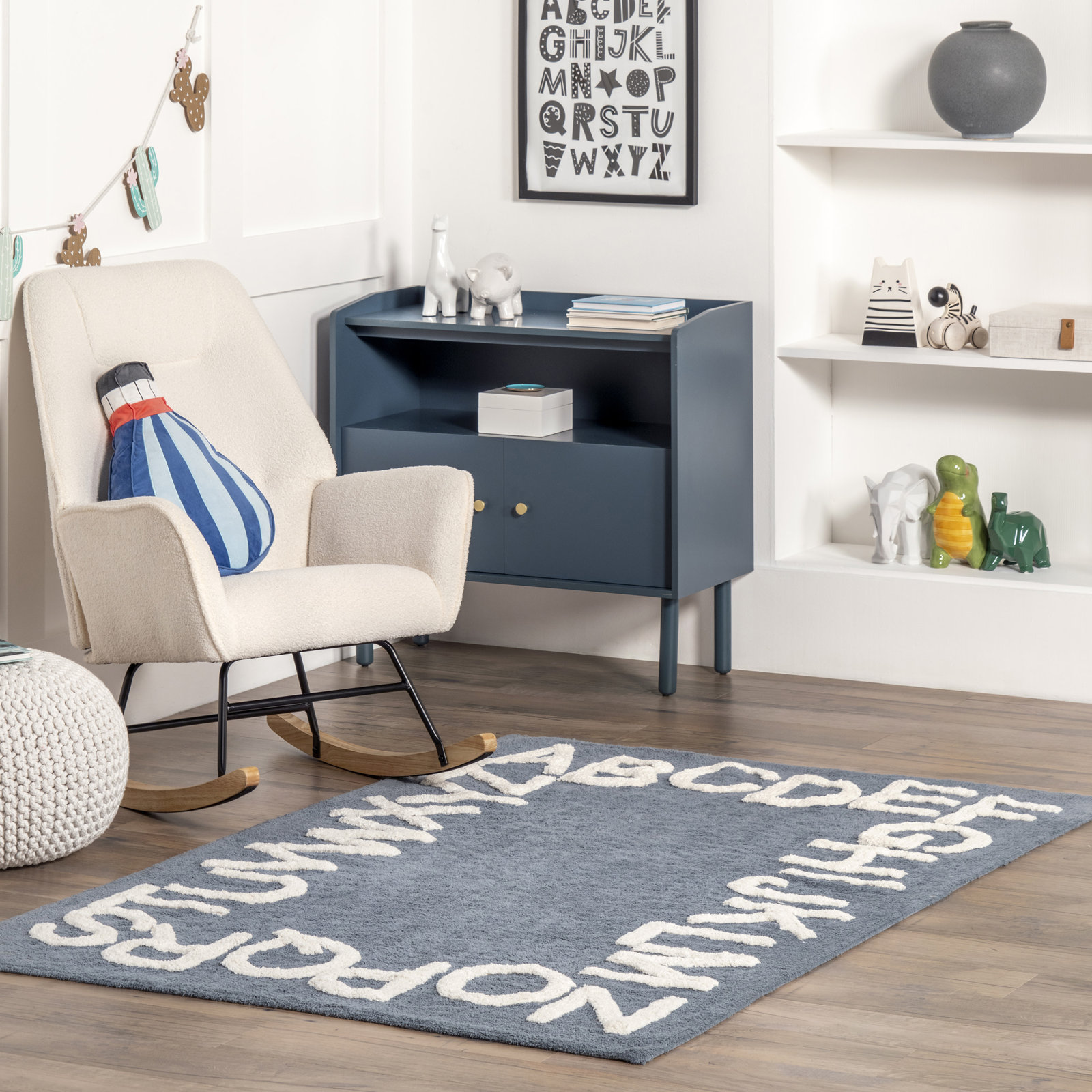 Fayth Alphabet SpinCleanable Rug, Rectangle 4' x 6'