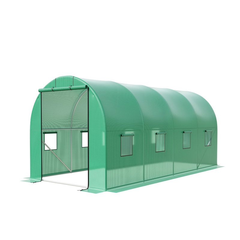 15x7x7 Ft Large Walk-in Outdoor Greenhouse with Heavy-Duty Galvanized Steel Frame, PE Mesh Cover and 8 Mesh Windows for Backyard Plant Gardening and Seed Starting, Rolling Door