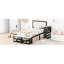 Lit plateforme simple en métal avec tablettes et armoire en bois de renom, digne de rangement noir-998108390-998108389